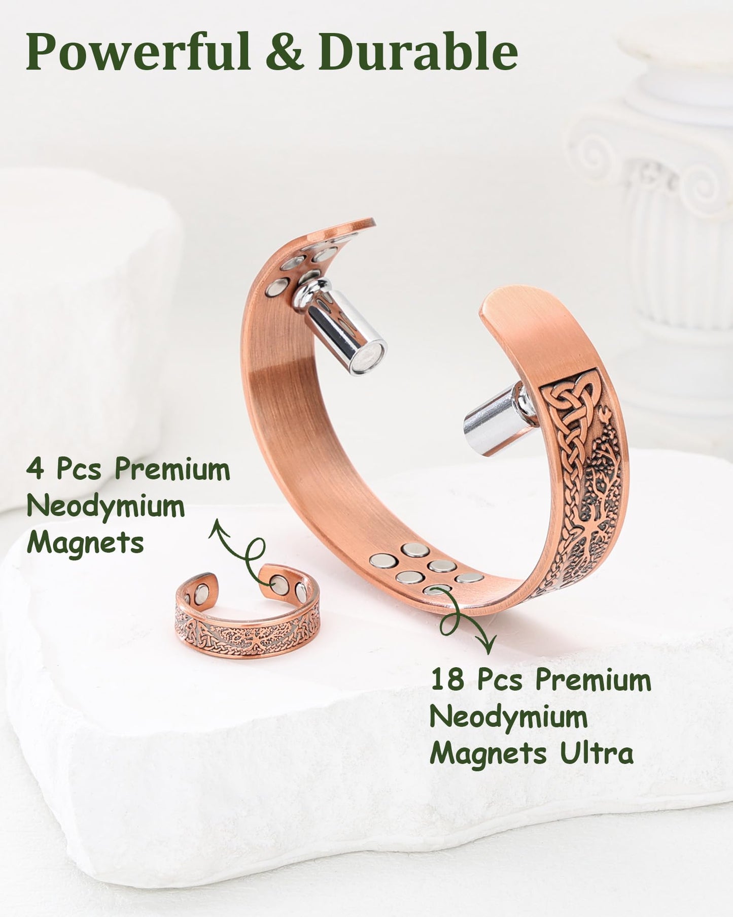 Fashtour Copper Bracelet for Men, 99.99% Pure Copper Bracelet, 18X Enhanced Strength Magnetic with Neodymium Magnets(Tree of life) (copper356-18)