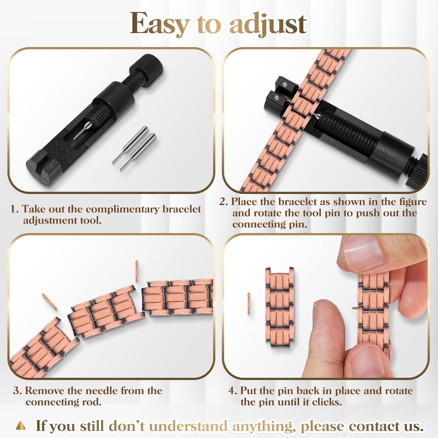 Copper Bracelets for Men & Lymphatic Drainage Ring, Magnetic Copper Bracelet with Double Row Magnets, Mens Bracelet Adjustable Length with Remove Tool