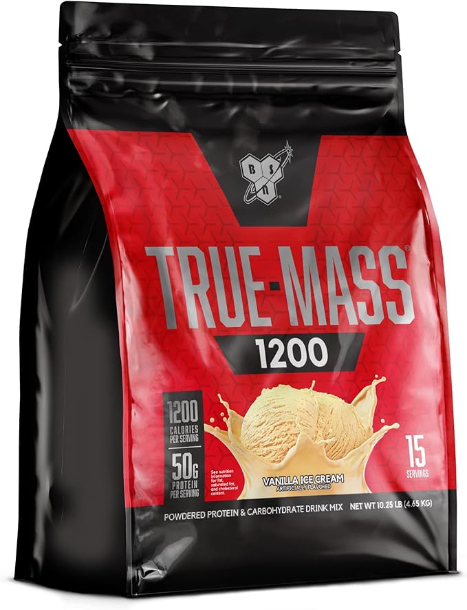 BSN TRUE-MASS Weight Gainer, Muscle Mass Gainer Protein Powder, Vanilla Ice Cream, 10.25 Pound