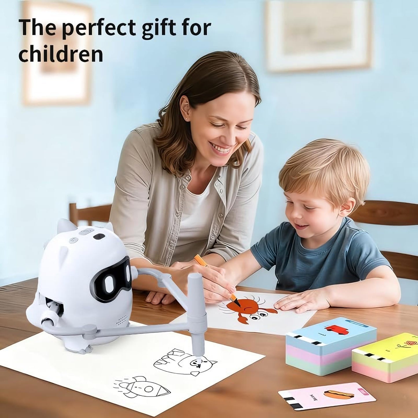BRICXOR Drawing Robot for Kids with Camera Recognition, Smart Voice Interactive Painting Robot Educational Machine, Montessori Learning Toys with 100 Cards, 12 Colorful Pens Boys Girls