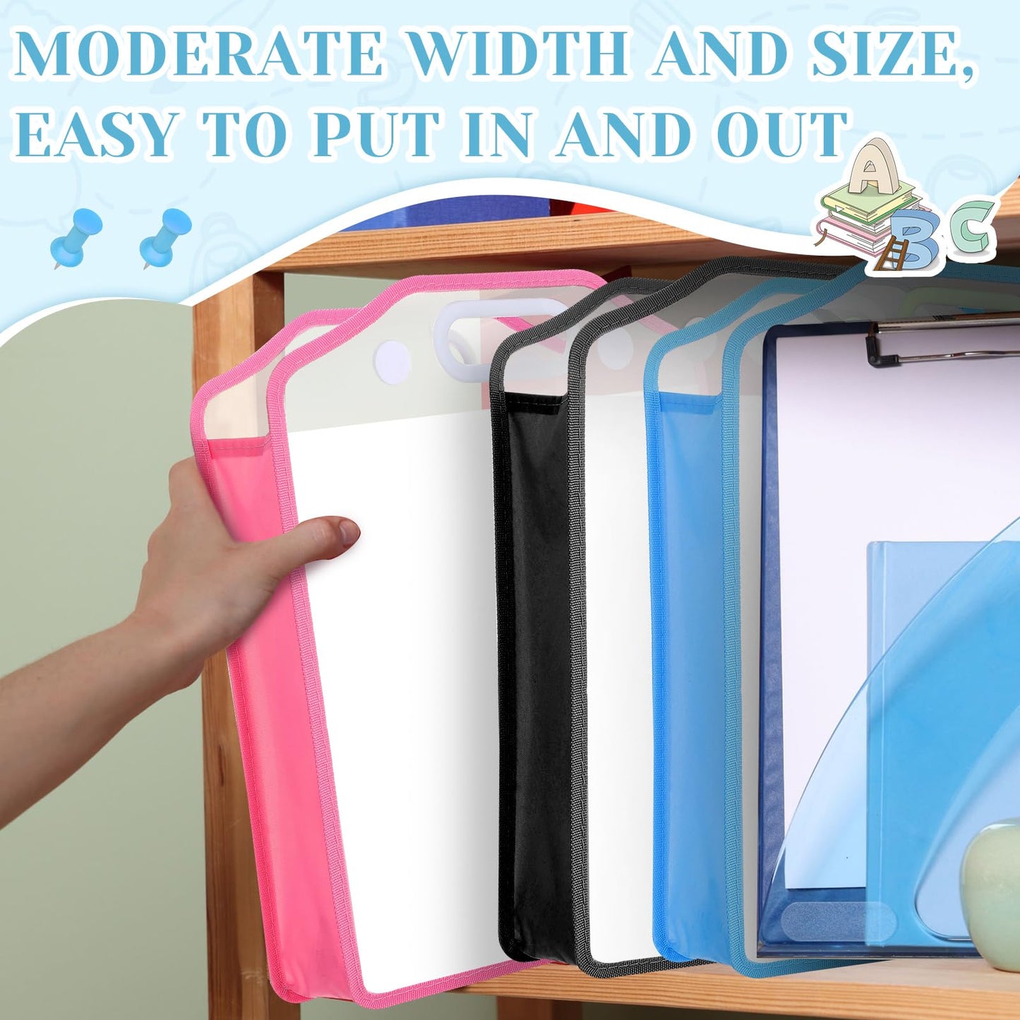 PerKoop 6 Pcs Scrapbook Paper Storage Organizer 12'' x 12'' Sheets Portable Expandable Paper File Storage with Handle and Button Closure for Holding Scrapbook File Cardstock(Blue, Black, Pink)