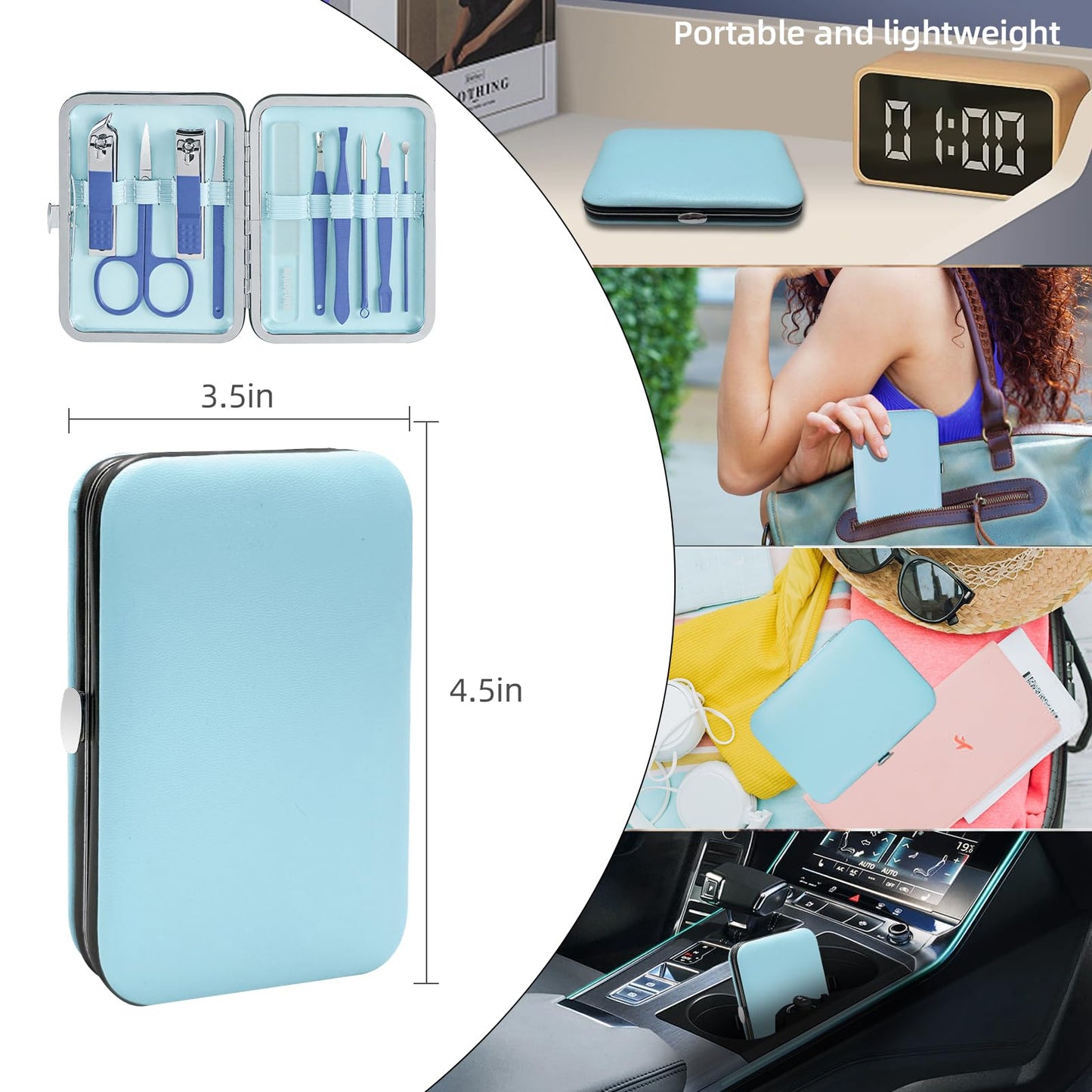 Manicure Set 10 pcs Professional Care Manicure kit for Men,complete toe nail and pedicure clippers set Beauty Tools with Luxurious Travel Case(Blue)