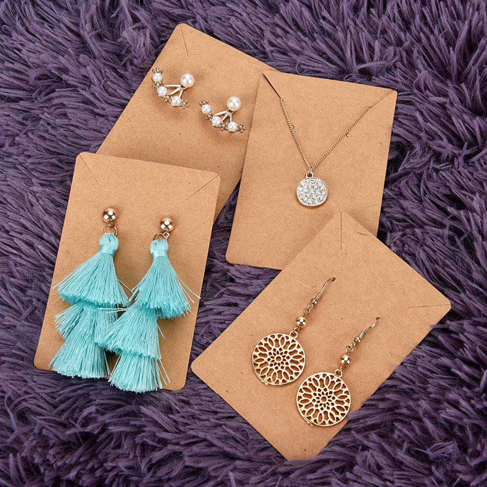 150 Pcs Blank Jewelry Display Cards Kraft Paper Necklace Earring Card Holder for Ear Studs, Earrings, Necklaces, 3.5 x 2.4 Inch