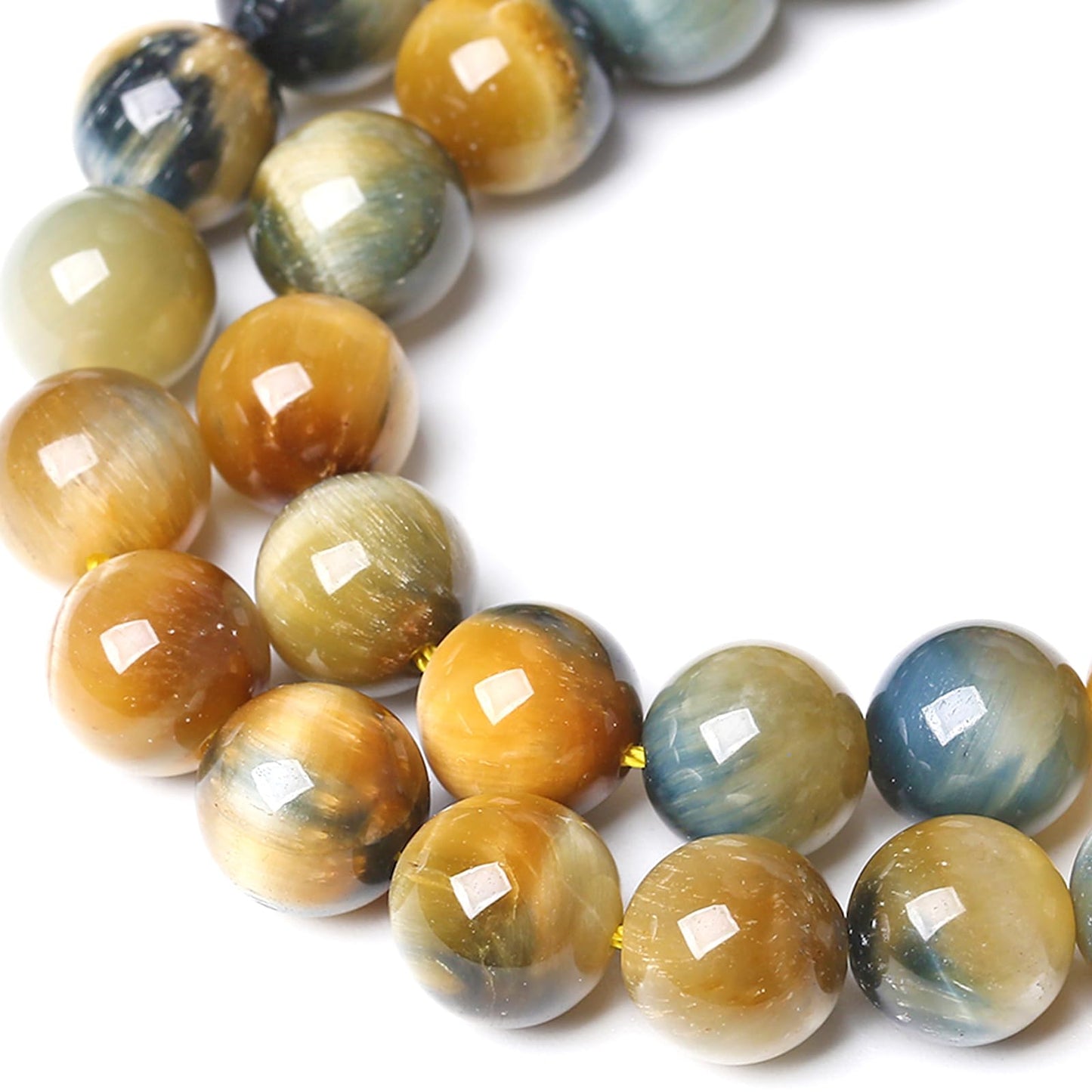 10MM Dream Blue Tiger Eye Stone Beads Natural Gemstone Round Loose Beads for Jewelry Making Bracelet Necklace 72pcs 2 Strands 32"