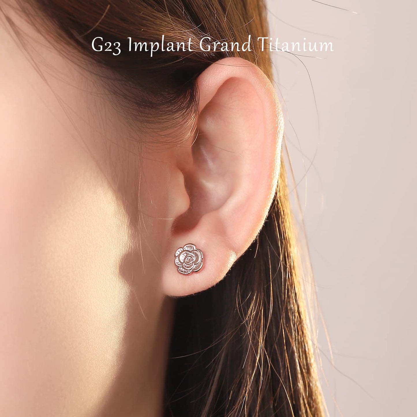 VOJO Implant Grade G23 Titanium Stud Earrings for Sensitive Ears Post Pierced Cartilage Lobe Earring Stud for Women (Rose Gold ROSE)