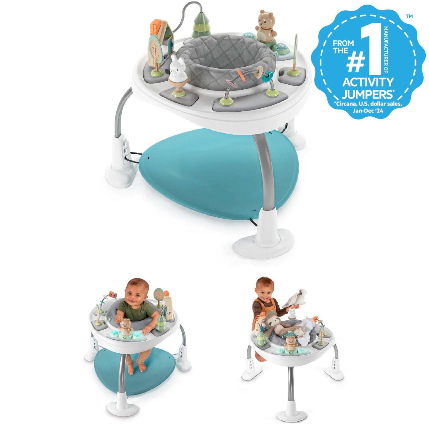 Ingenuity Spring & Sprout 2-in-1 Baby Activity Center Jumper and Table with Infant Toys - Ages 6 Months +, First Forest