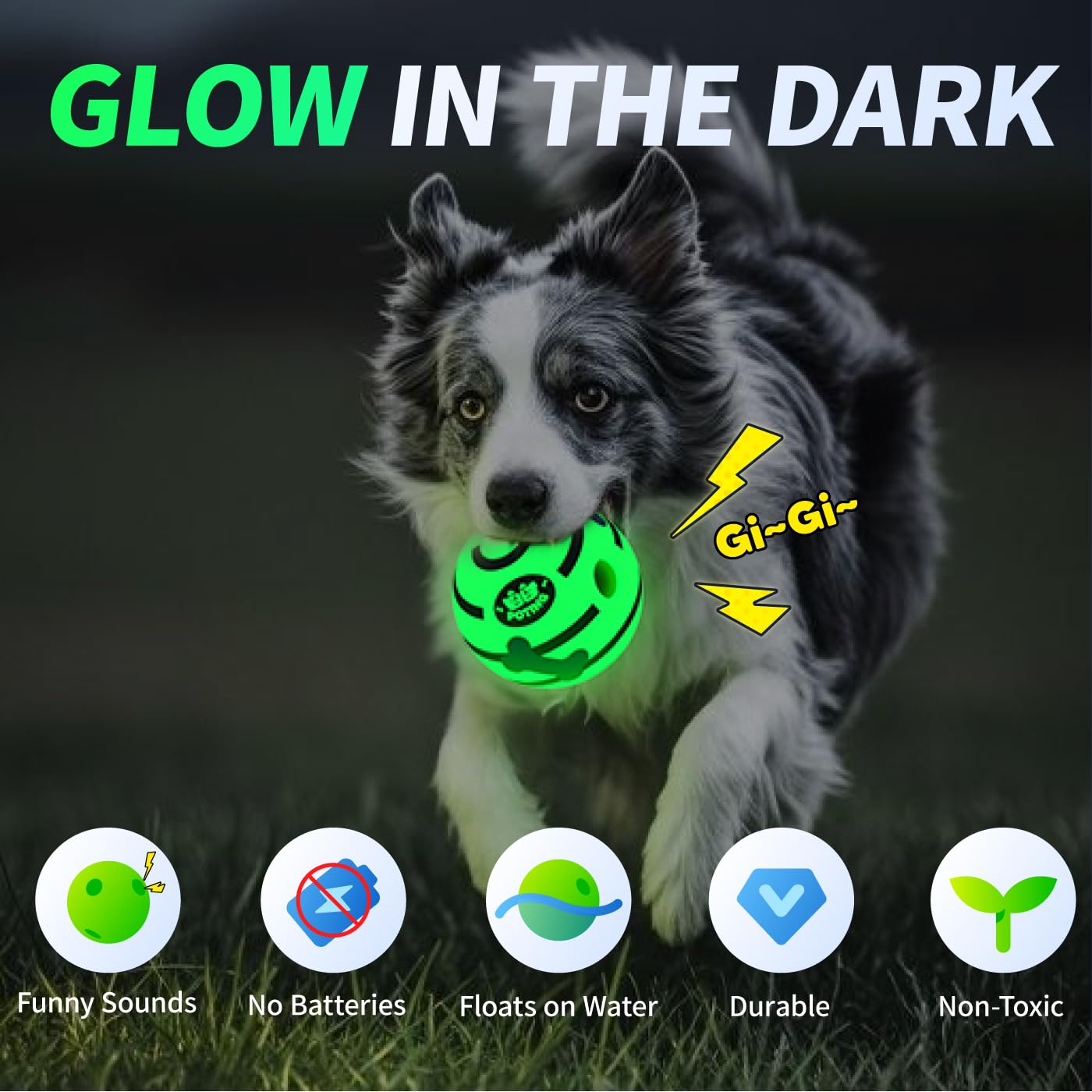 POTING Giggle Ball for Dogs 2 Pack, Glowing Interactive Dog Toys Balls, Rolling Squeaky Toy for Large Medium Small Dogs, Fun Giggle Sounds Attract Attention When Rolled or Shaken - 3.94 inch
