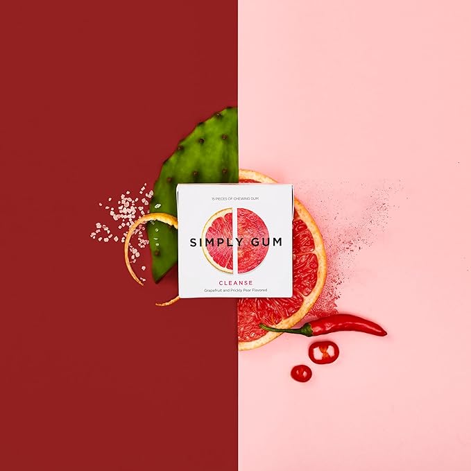 SIMPLY Gum Cleanse (Grapefruit and Prickly Pear), Plastic-Free Natural Chewing Gum, 12 Pack (180 Pieces) | Vegan, Kosher, Non GMO, Aspartame Free and Sorbitol Free