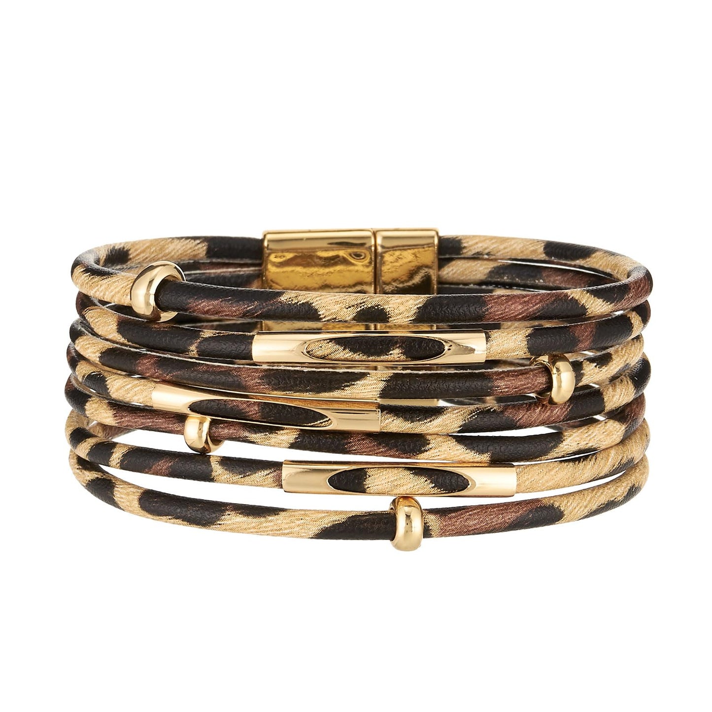 QIUTIMIY Leather Bracelets for Women Trendy Boho Cuff Bracelet Layered Bangle with Clasp Hand Wrist Jewelry Western(Style 2-Leopard)