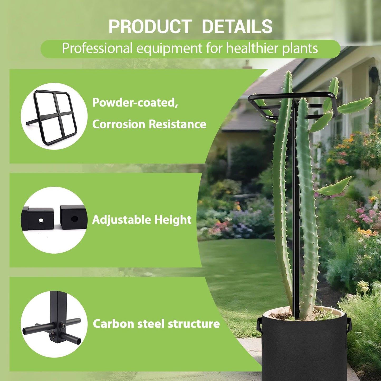 2 Pcs Heavy Duty Dragon Fruit Trellis, Adjustable Plant Climbing Support with 4 Non-Woven Planting Pots, Raspberry Trellis for Garden, Vertical Farming Tower for Dragon Fruit, Avocados, Vining Plants