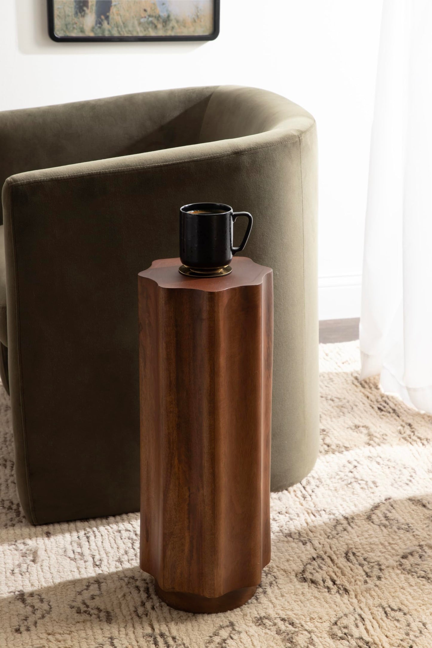 Kate and Laurel Pandey Modern Mango Wood Wavy Drink Table, 9 x 9 x 22, Walnut Brown, Curvy Mini Table for Use as a Pedestal Plant Stand Indoors or as a Small Nightstand Option