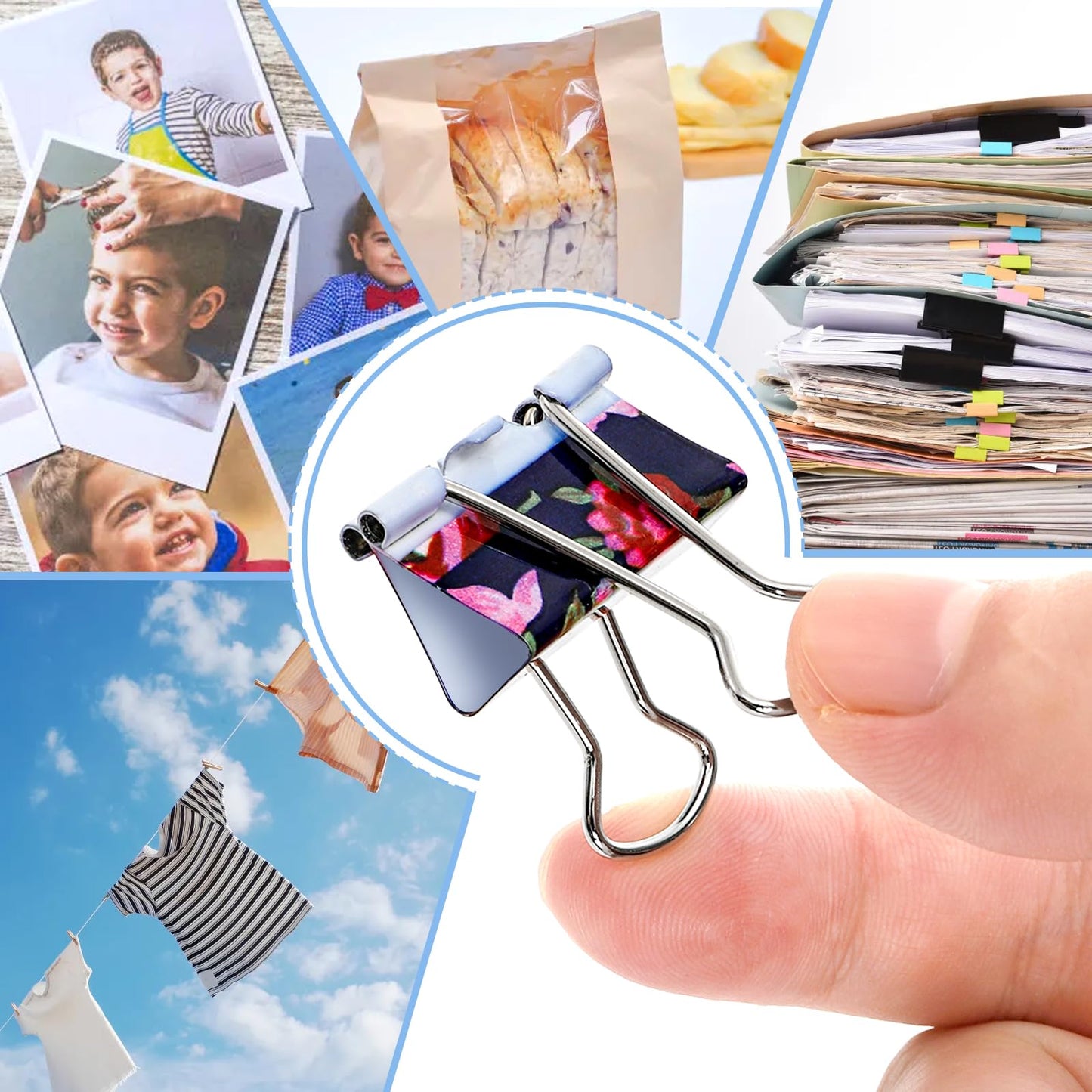 Fasmov 148 Pcs Cute Binder Clips with 3 Sizes (Small/Medium/Large), Office Stationery Clips for Organizing Papers, Crafting & DIY Projects, Paper Clamps Perfect for Office, School, and Home Use