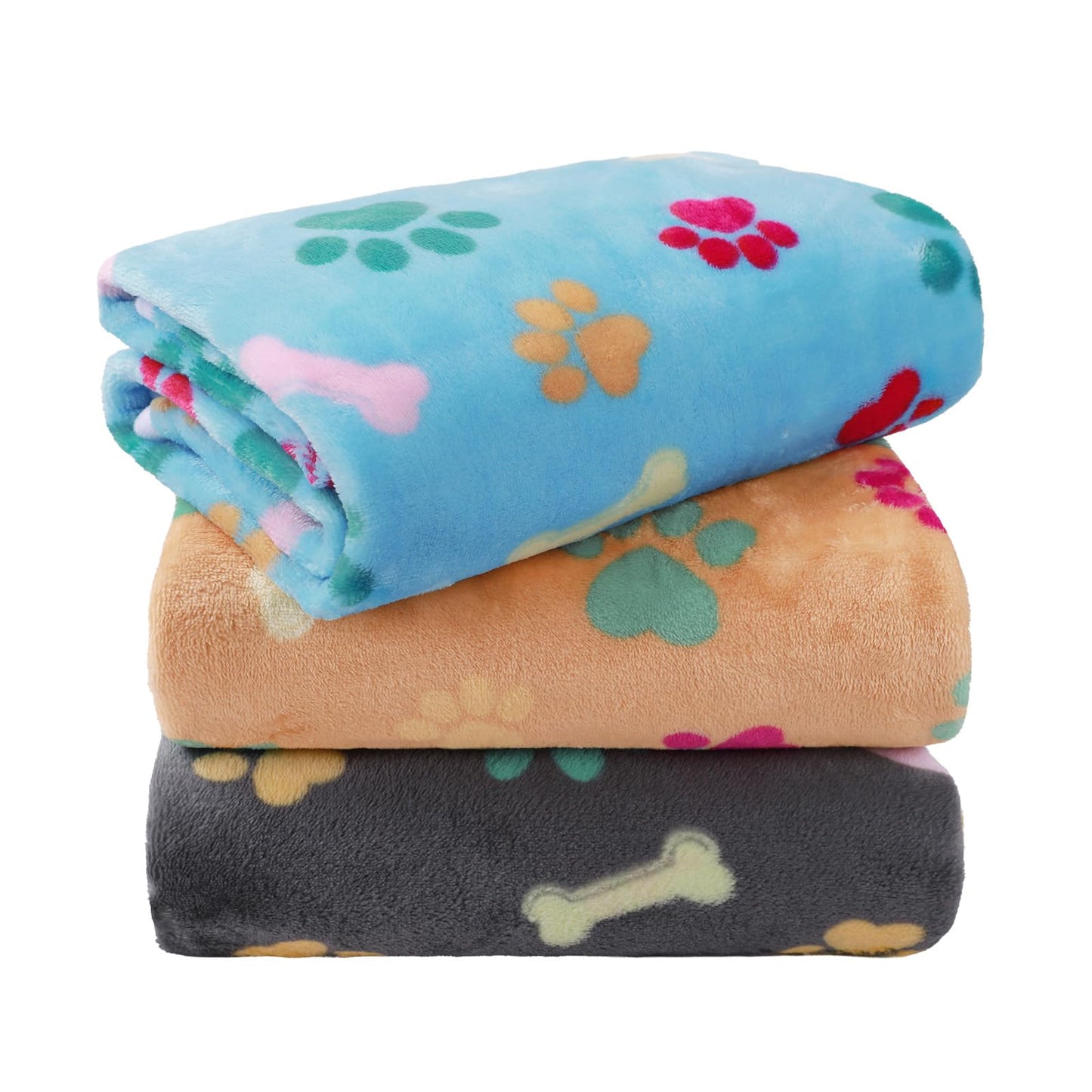 LINENLUX 1 Pack 3 Blankets Super Soft Fluffy Premium Fleece Dog Blankets for Puppy Cat Pet Blanket Flannel Throw Warm Sleep Bones and Claws 31x20 inches