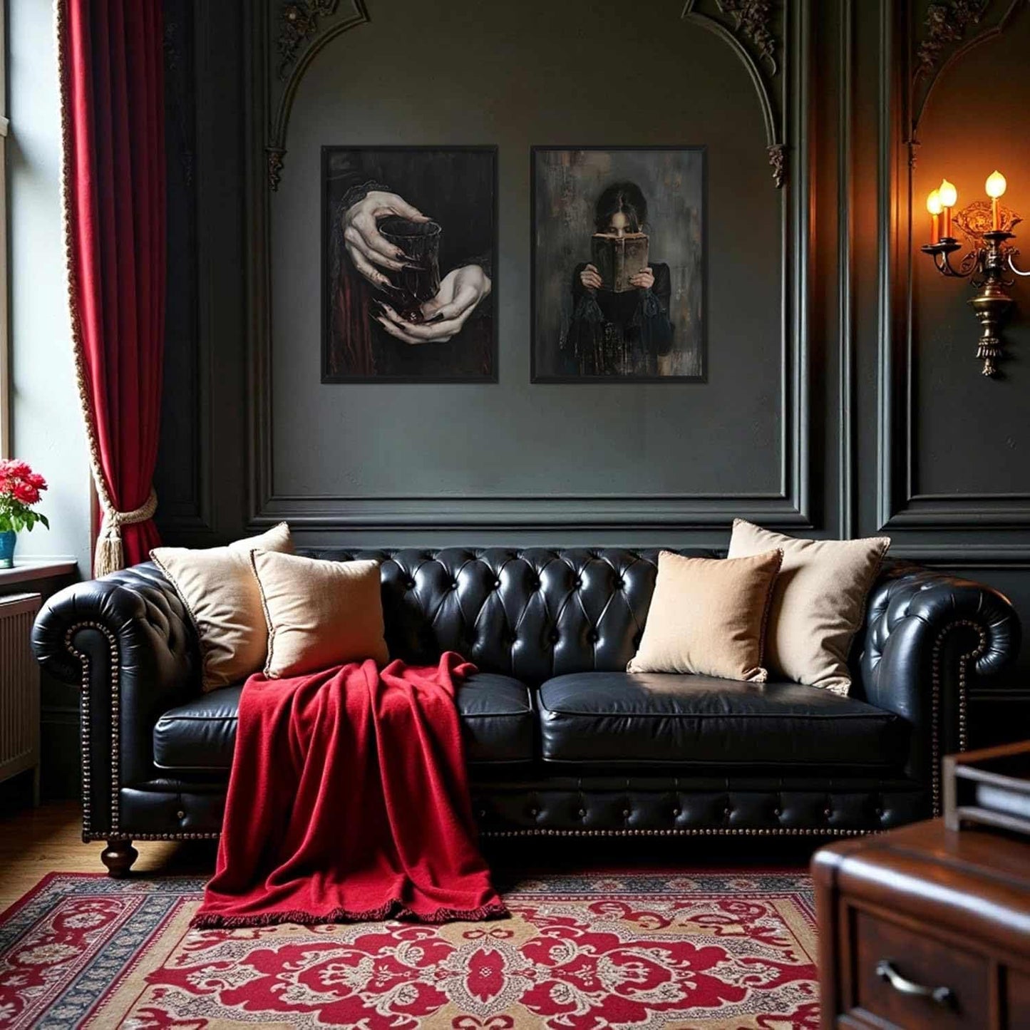 2 Pieces Gothic Posters Wall Art Dark Academy Vampire Pictures Victorian Woman Reading Magic Book Canvas Claw Hand Dracula Prints Moody Girl Witch Ghost Paintings Bedroom Library Classroom Office Home Decor 12x16 Inch Unframed