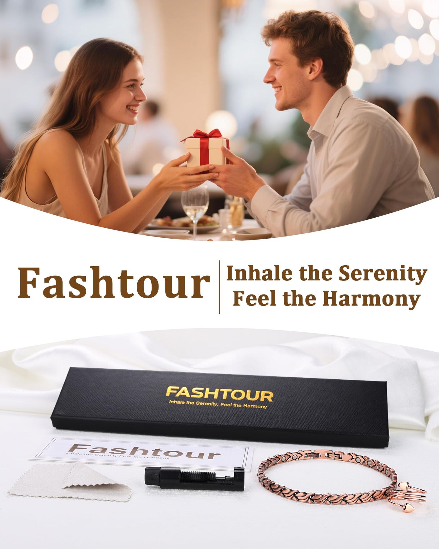 Fashtour Copper Anklet and Ring Set for Women, 99.9% Pure Copper Magnetic Ankle Bracelet with 3500 Gauss Magnets, Adjustable Jewelry Gift (Fishtail)