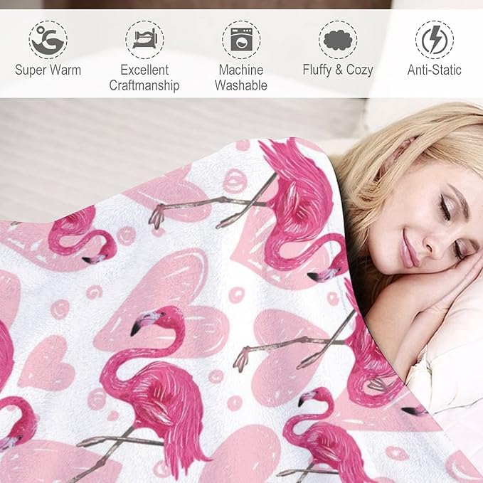 Flamingo Blanket Gifts - 60 x 80 Inches Cute Flamingo Throw for Women - Light Pink Flurry Soft Plush Blankets for Living Room