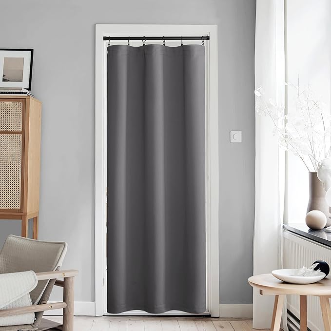 NICETOWN Doorway Curtains - 80 Inch Length Thermal Insulated Blackout Single Panel Drape Room Divider Cover/Shade,Temporary French Door Curtain for Bedroom/Closet, Grey, 42" Wide