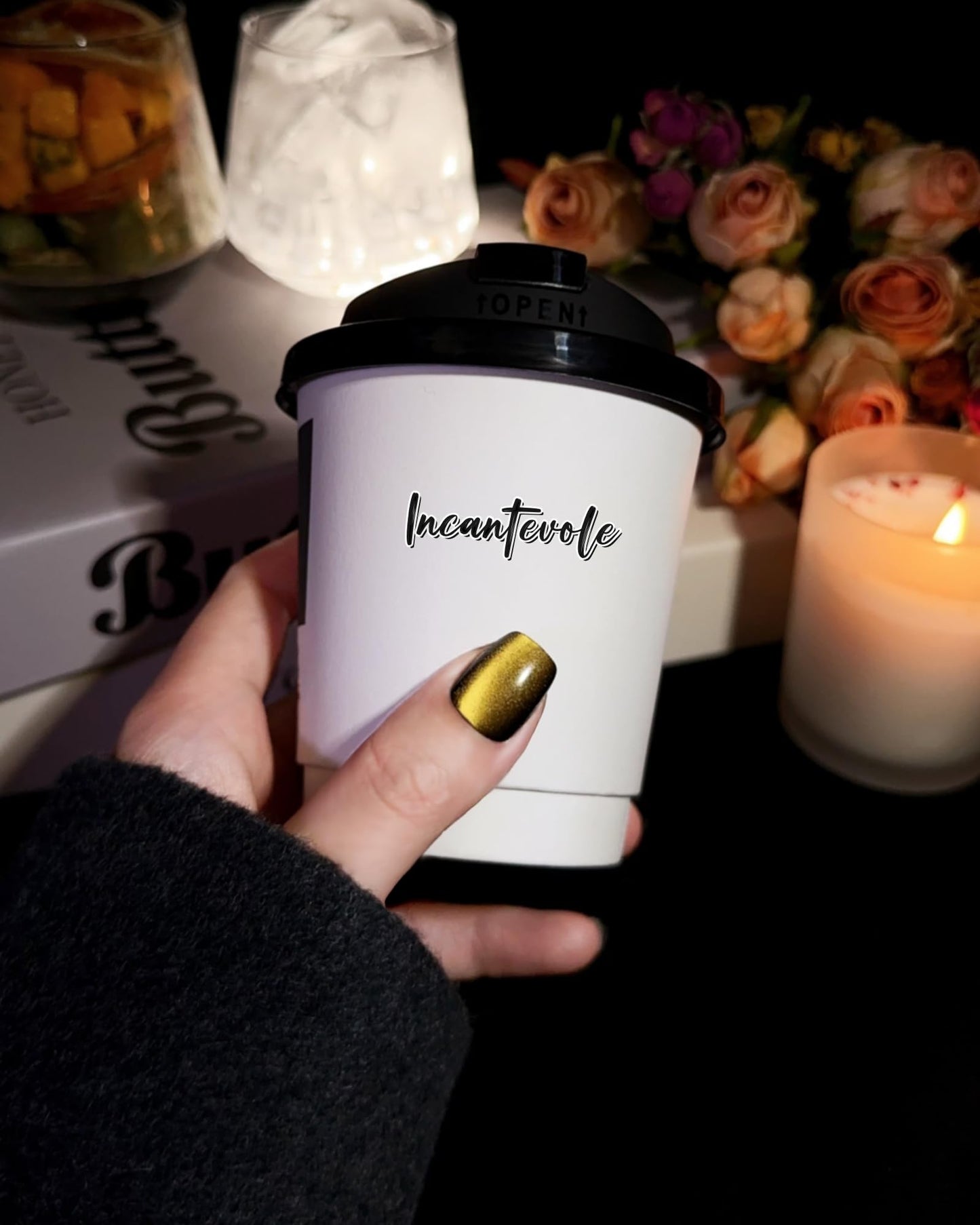 Incantevole Cat's Eye Press On Nails (30PCS； SIZE：XS-S-M), Short Square Fake Nails (Black Gold), Handmade Nails, Elegant False Nail Tips