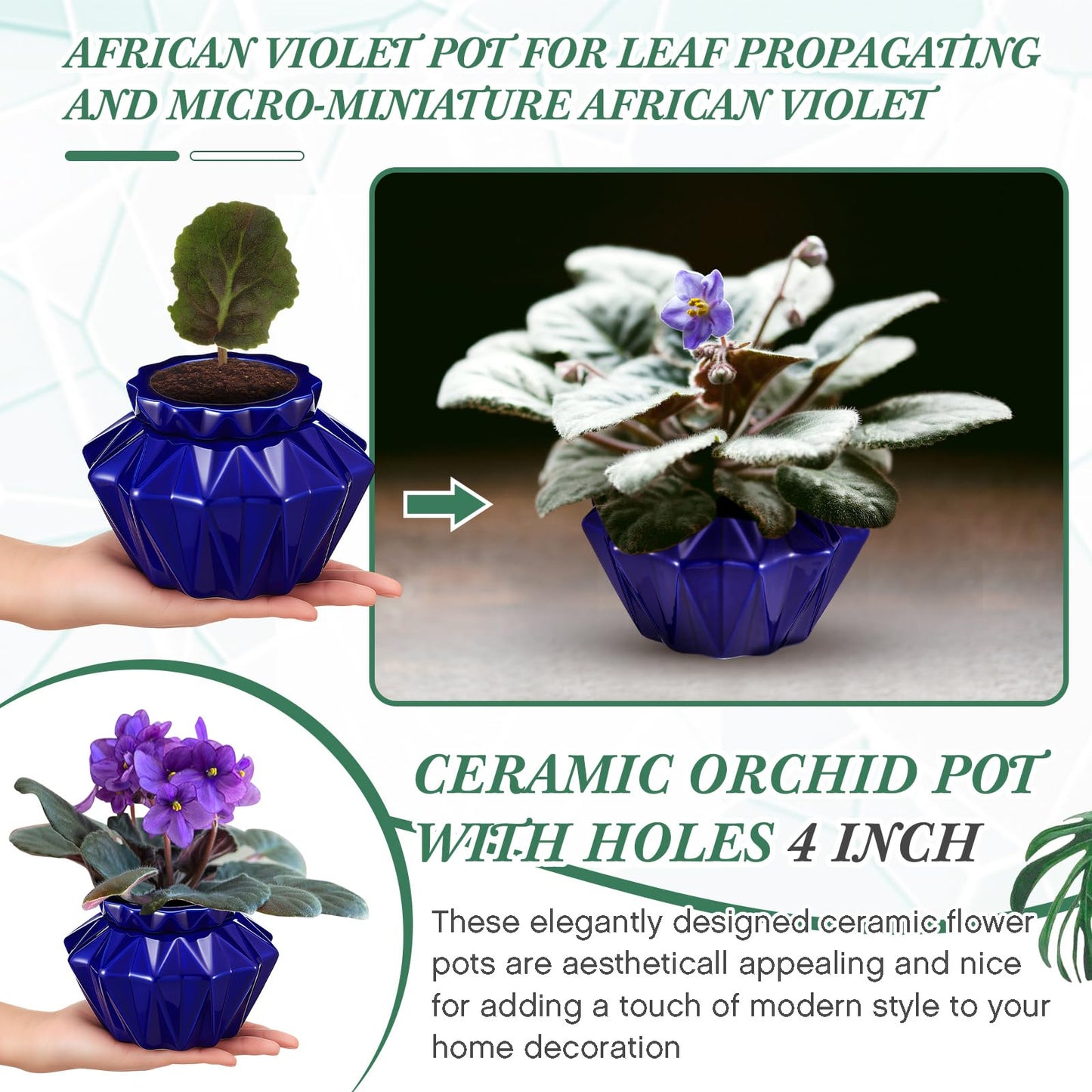 Sunnychicc 2 Set African Violet Pots Self Watering, 6" Outer / 3.7" Inner Ceramic Planter, 21-Day Auto Watering Indoor Pot for African Violets Herbs Succulents, Ideal Gift, No Plant