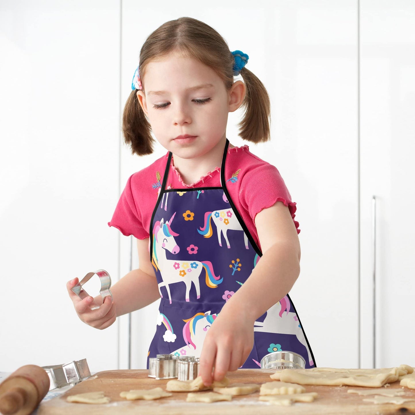Popologa Cute Kids Aprons for Cooking Painting Baking, Waterproof Toddler Aprons with Pockets, Art Smock for Boys Girls