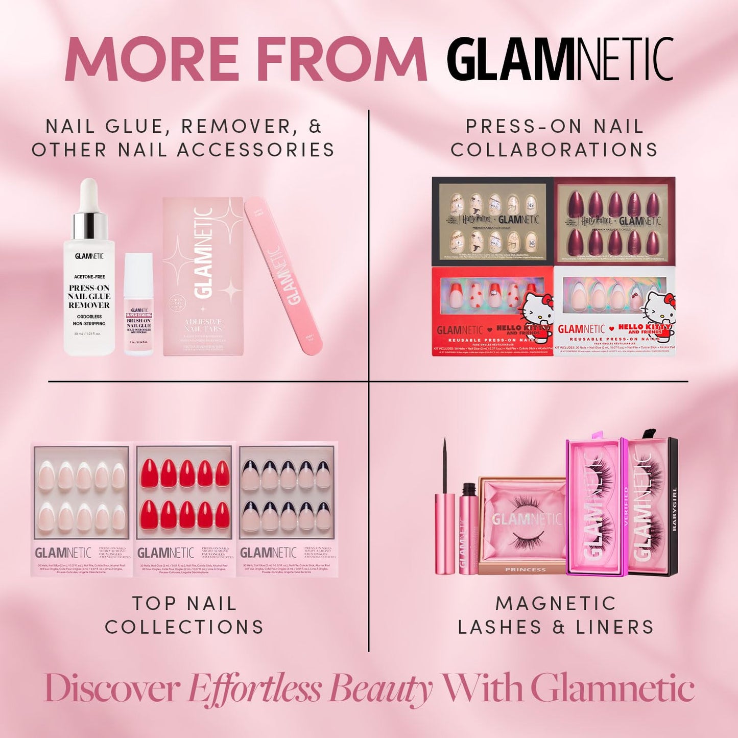 Glamnetic Press-On Nails Bundle - Azure Blue, Hailey & Fairy Dust | Bright Blue Round Fake Nails | Glazed Almond False Nails | Short Oval Beige-Pink Nails with a Metallic Finish