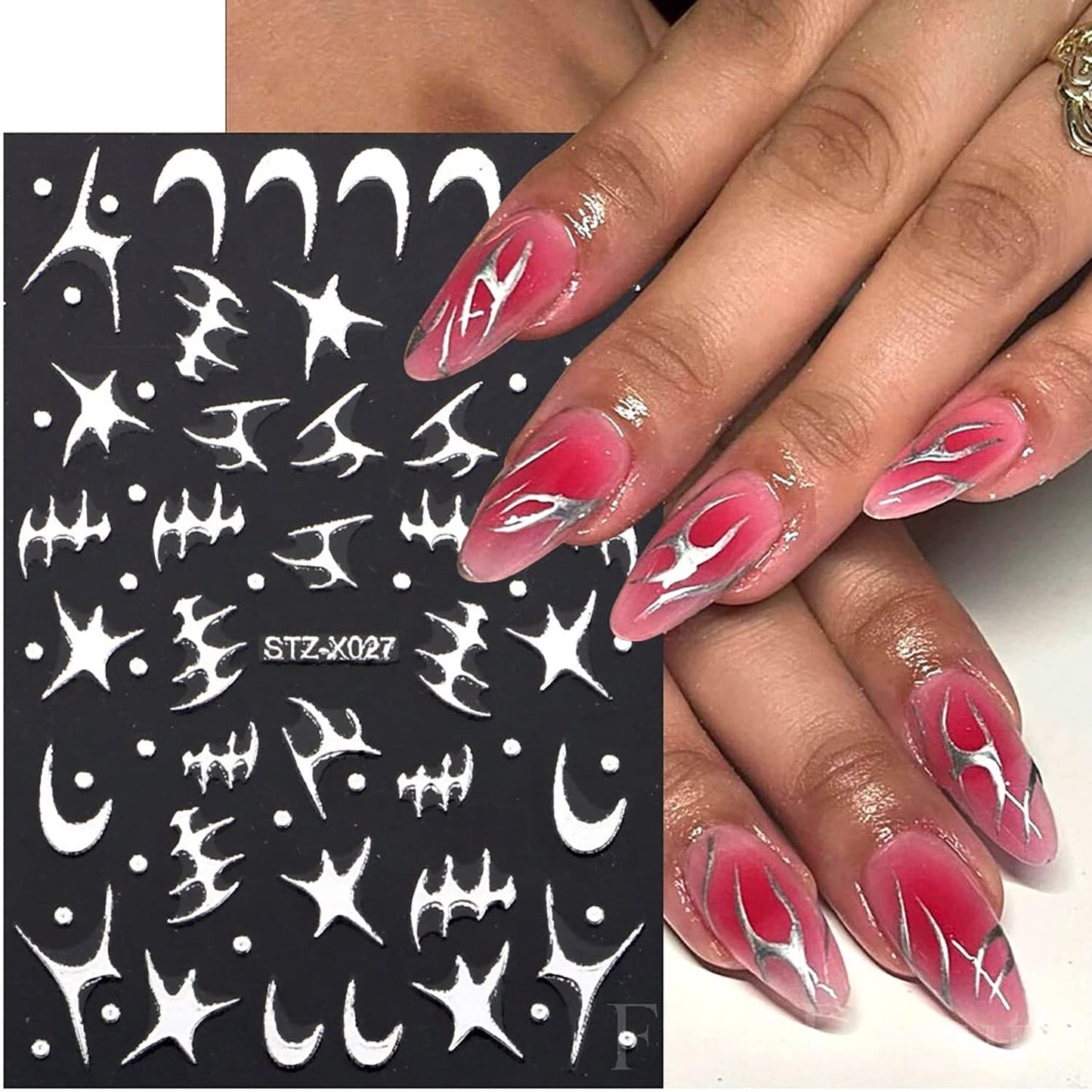 6 Sheets Sun Star Nail Art Stickers 3D Self-Adhesive Fish Bone Nail Decals Moon Nail Stickers Snowflake Love Heart Design Nail Art Supplies for Women Girls Acrylic Nails DIY Nails Art Supplies