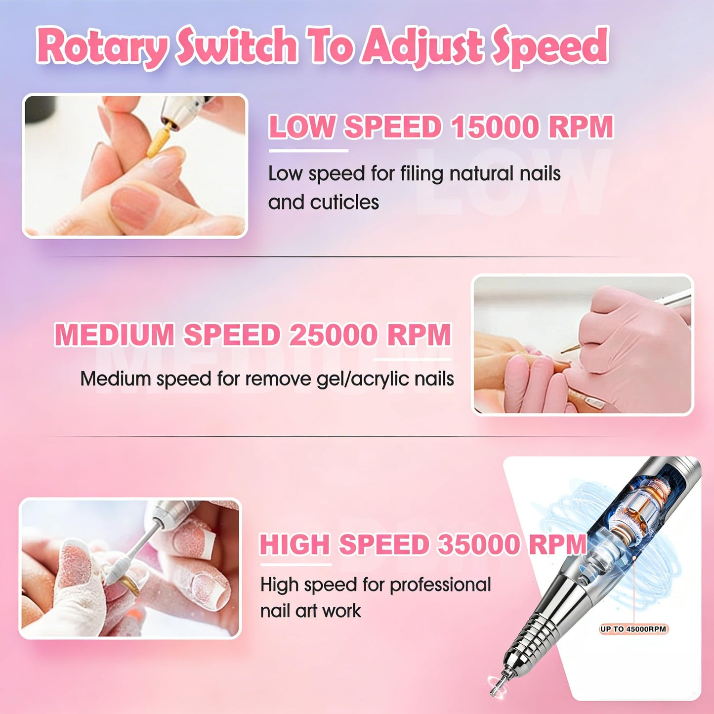 TWOEIGHT Electric Nail Drill Machine 45,000RPM - Professional Electric and Rechargeable Nail Drill with LCD Display, 12 Bits , Low Heat Quiet E-File for Acrylic Gel Nails - Salon & Home Use