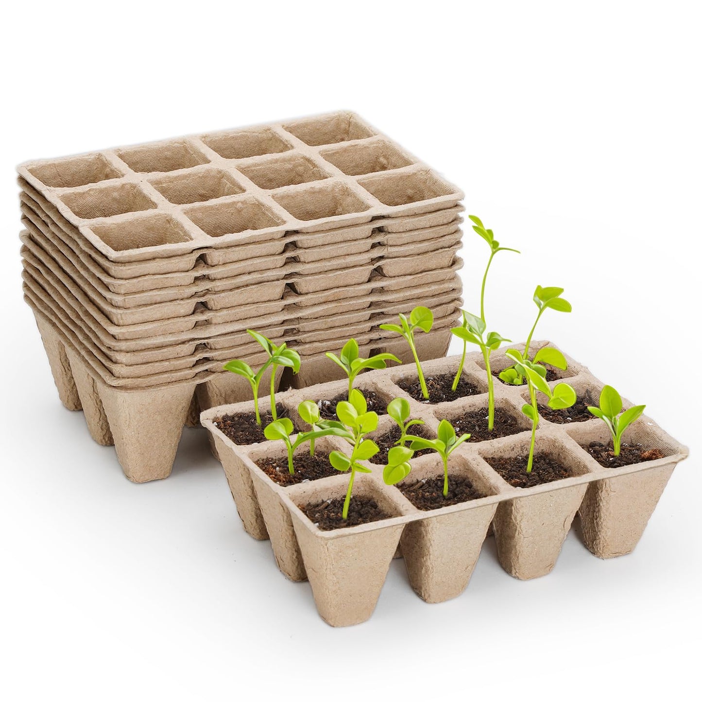Doter 10 Packs Seedling Starter Trays 120 Cells, Biodegradable Seed Germination Trays Plant Starter Peat Pots for Seedlings