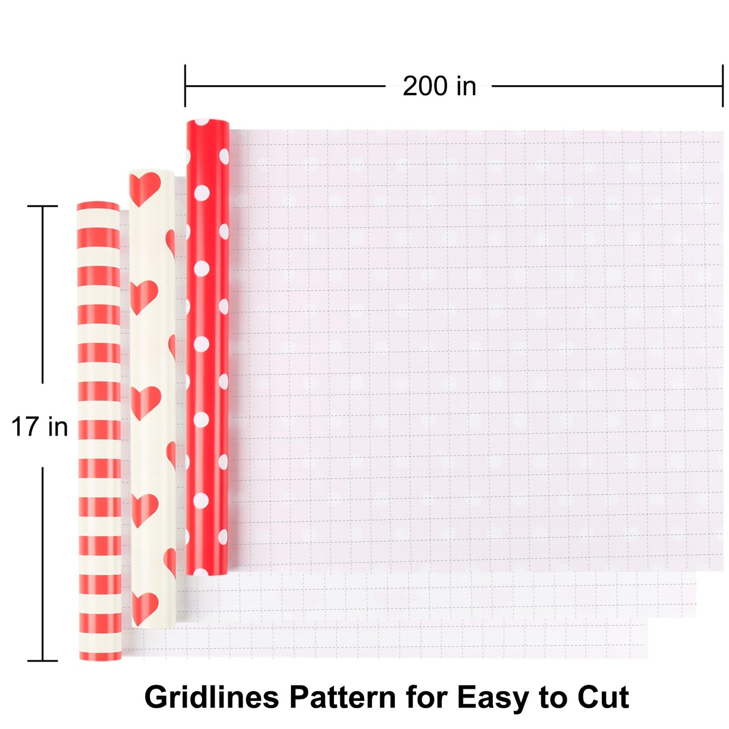 Gift Wrapping Paper, 3PC Gift Wrap Set with Hearts, Stripes, and Polka Dots, 17 x 200 inch Each, Elegant Red and White Designs for Wedding, Anniversary, Bridal or Baby Shower Mothers day Gifts