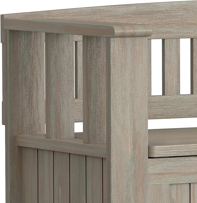 SIMPLIHOME Acadian Entryway Storage Bench - 48 inch Wide Solid Wood Hallway Seat in Distressed Grey, Transitional Bench for Entryway or Living Room with Lift-Up Lid and Spacious Storage