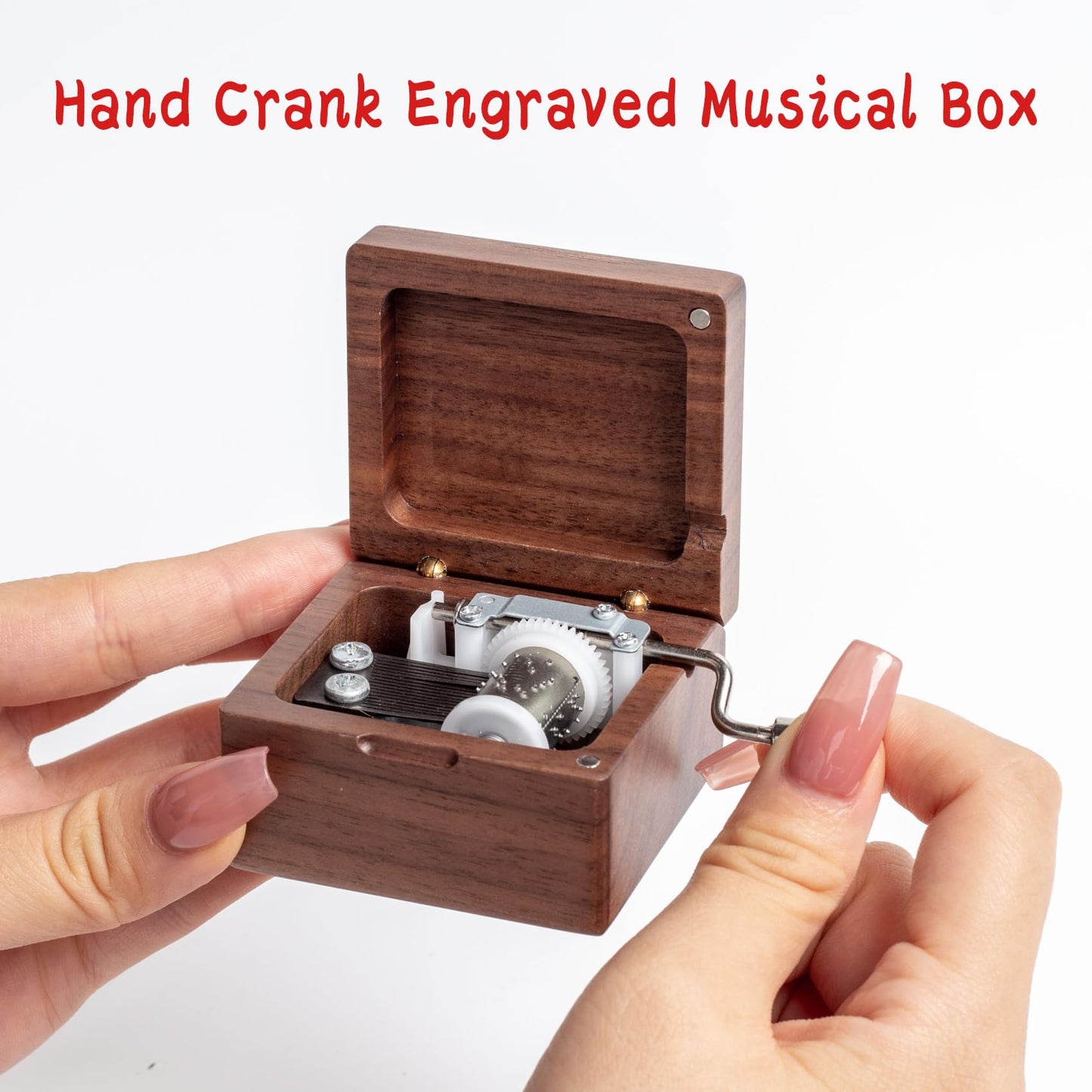 DANVON Hand Crank Solid Wood Music Box,Antique Engraved Musical Boxes Case Christmas Birthday Valentine's Day for Lover, Boyfriend, Girlfriend, Husband, Wife(Walnut Wood-Rose)