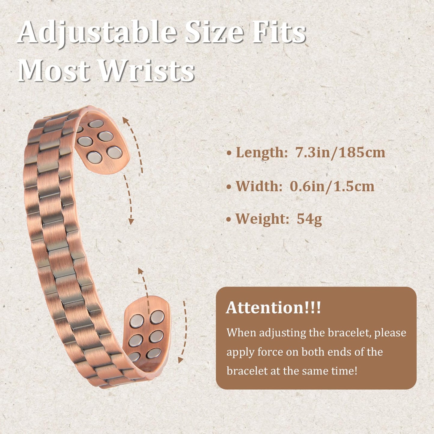MagEnergy Copper Bracelet for Men, 18X Strength 3500 Gauss Magnetic Bracelets, Adjustable Cuff Bangle Jewelry Box, Magnetic Therapy Field