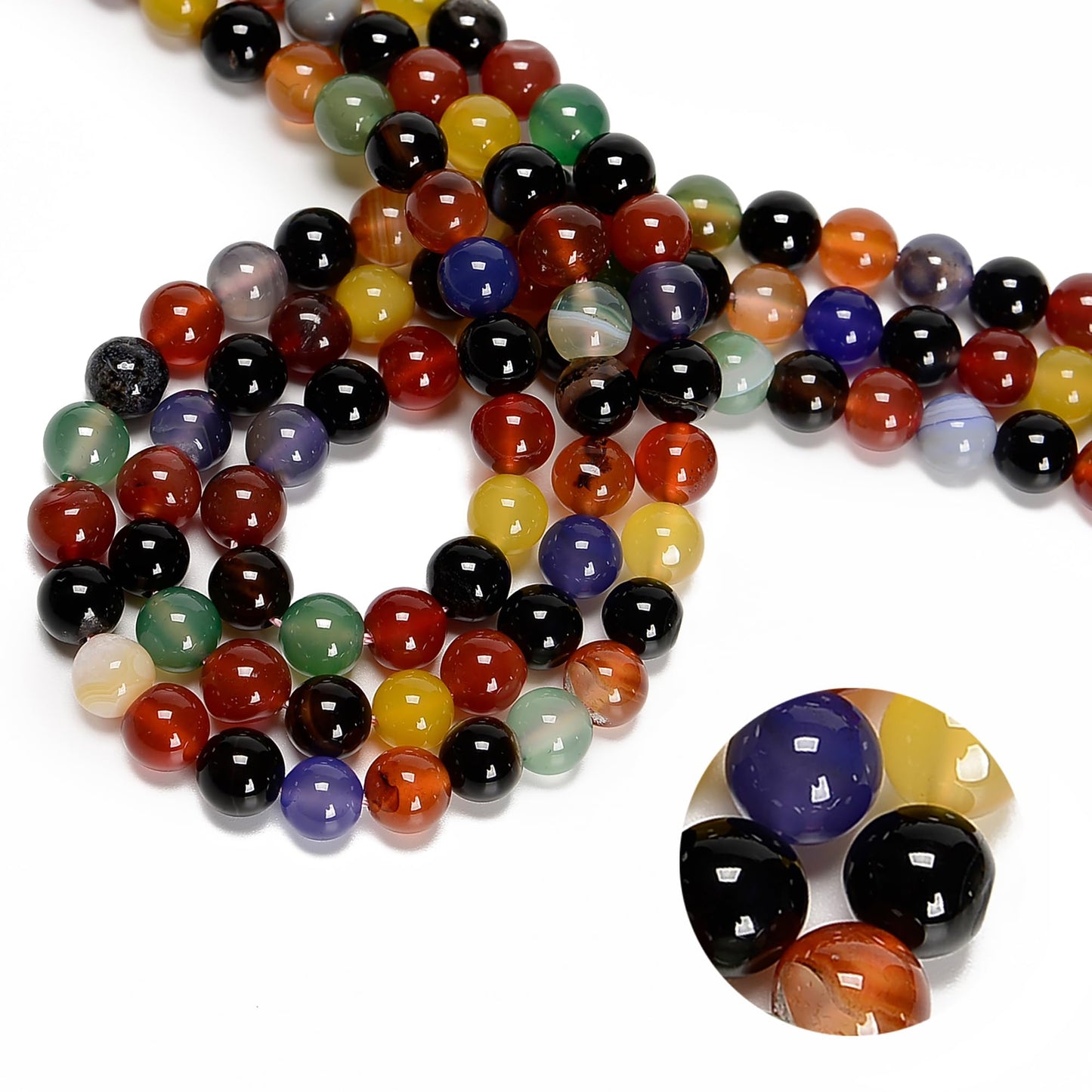 48Pcs 8mm Colorful Agate Natural Round Loose Real Stone Beads Gemstone Genuine for DIY Hand Made Craft Jewelry Bracelet Earring Necklace String Making Energy Healing Power