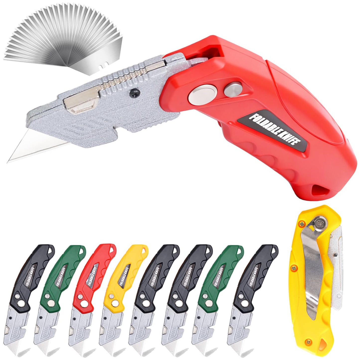 10-Pack Safe Lock Folding Box Cutter Set with 30 Replacement Blades, Professional Utility Razor Knife Bundle (Box Cutter Plus (10Pcs))