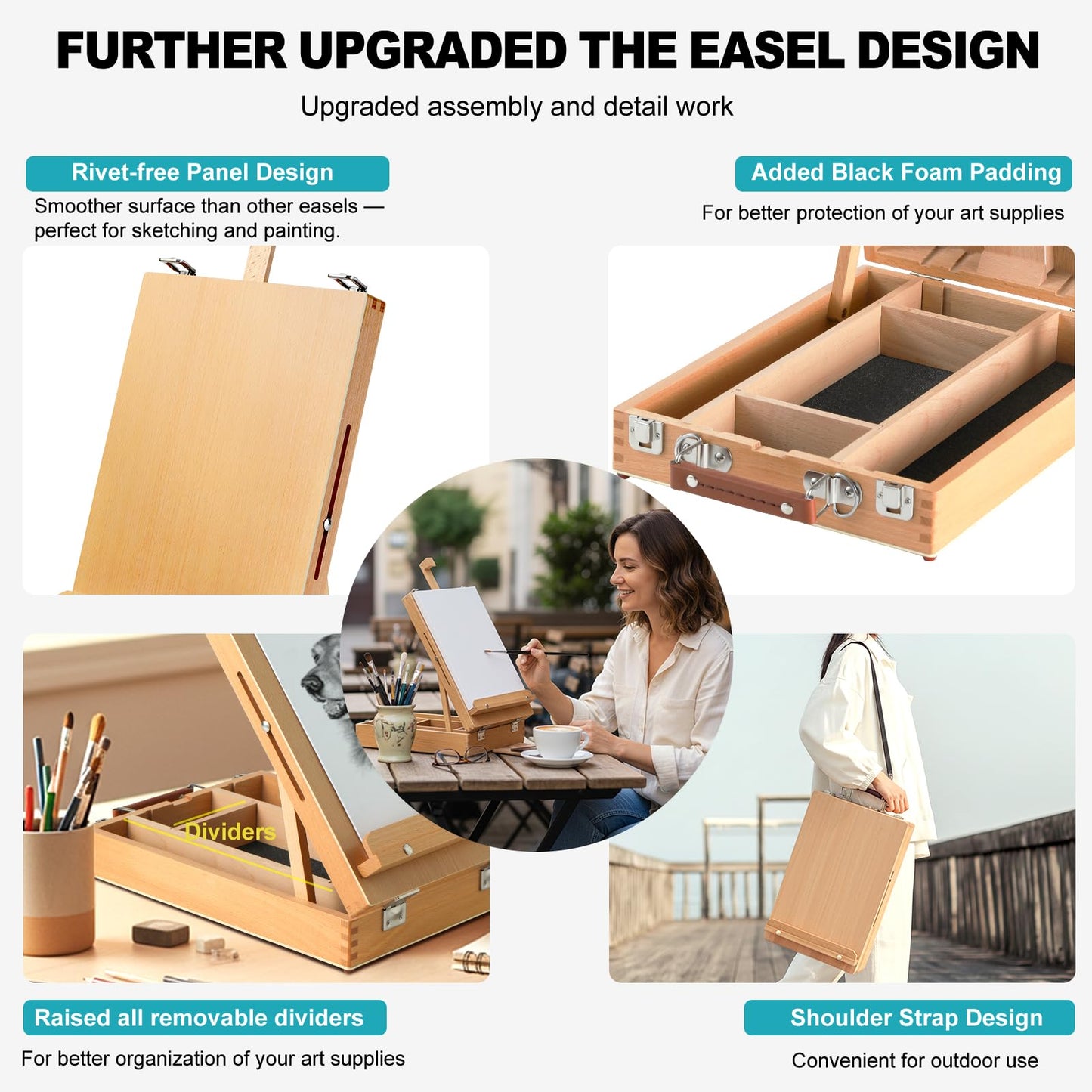 Beechwood Tabletop Easel Set for Painting, 60 Pieces 2-in-1 Art Supplies Specially Tailored for Painting & Sketching, Portable Adjustable Sketchbox Art Easel for Beginners and Art Lovers