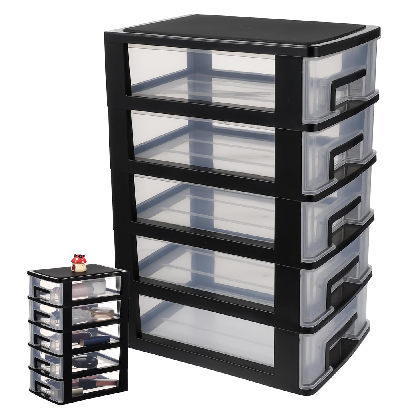 Cabilock 5 Drawer Plastic Storage Organizer Clear Desktop Drawer Storage Cabinet for Office Study Bathroom Craft Supplies