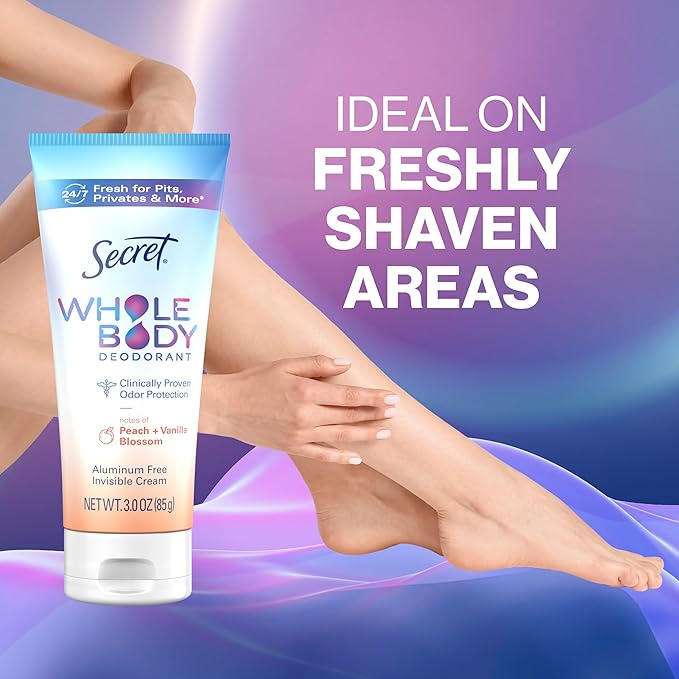 Secret Whole Body Deodorant For Women Stick, Spray & Cream Regimen Pack, Peach & Vanilla Scent, Aluminum Free Deodorant, 72 HR Odor Protection, 2.4 oz. 3 oz, 3.5 oz