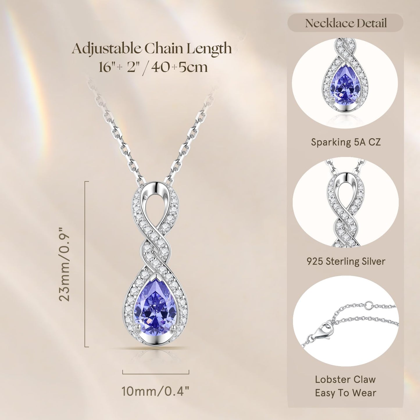 FANCIME Tanzanite Necklace December Birthstone Sterling Silver Dainty Infinity Knot Pendant Necklace Gemstone Fine Jewelry Anniversary Birthday Graduation Mothers Day Gifts for Women Her Mom