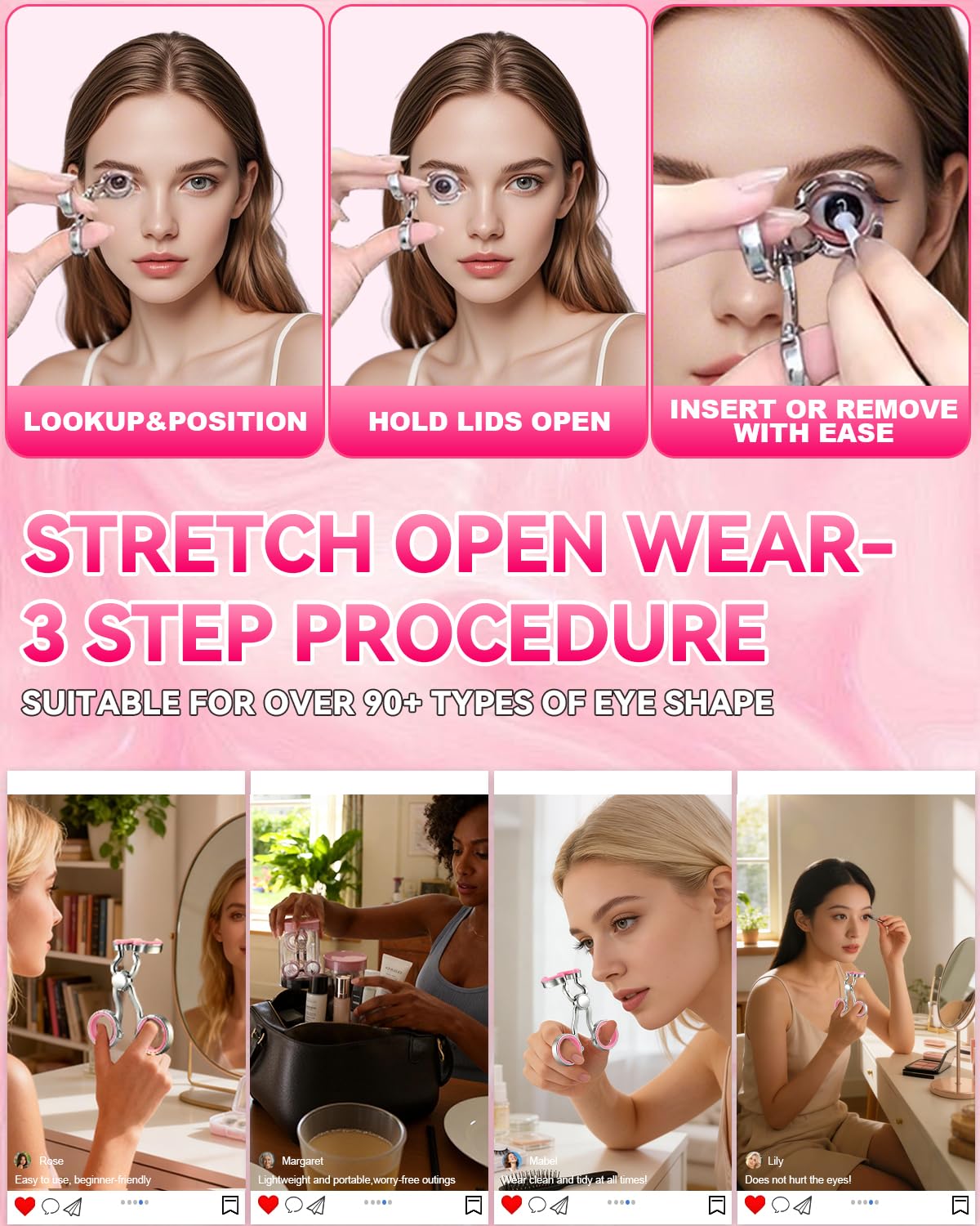 2026 Upgraded Contact Lens Applicator Tool【3-Step Easy Wear】【3.0 Precision Alloy & Natural Silicone】0 Shift, Ultra-Smooth Lens Insertion Removal Kit for Home Travel Use (Rose Pink)