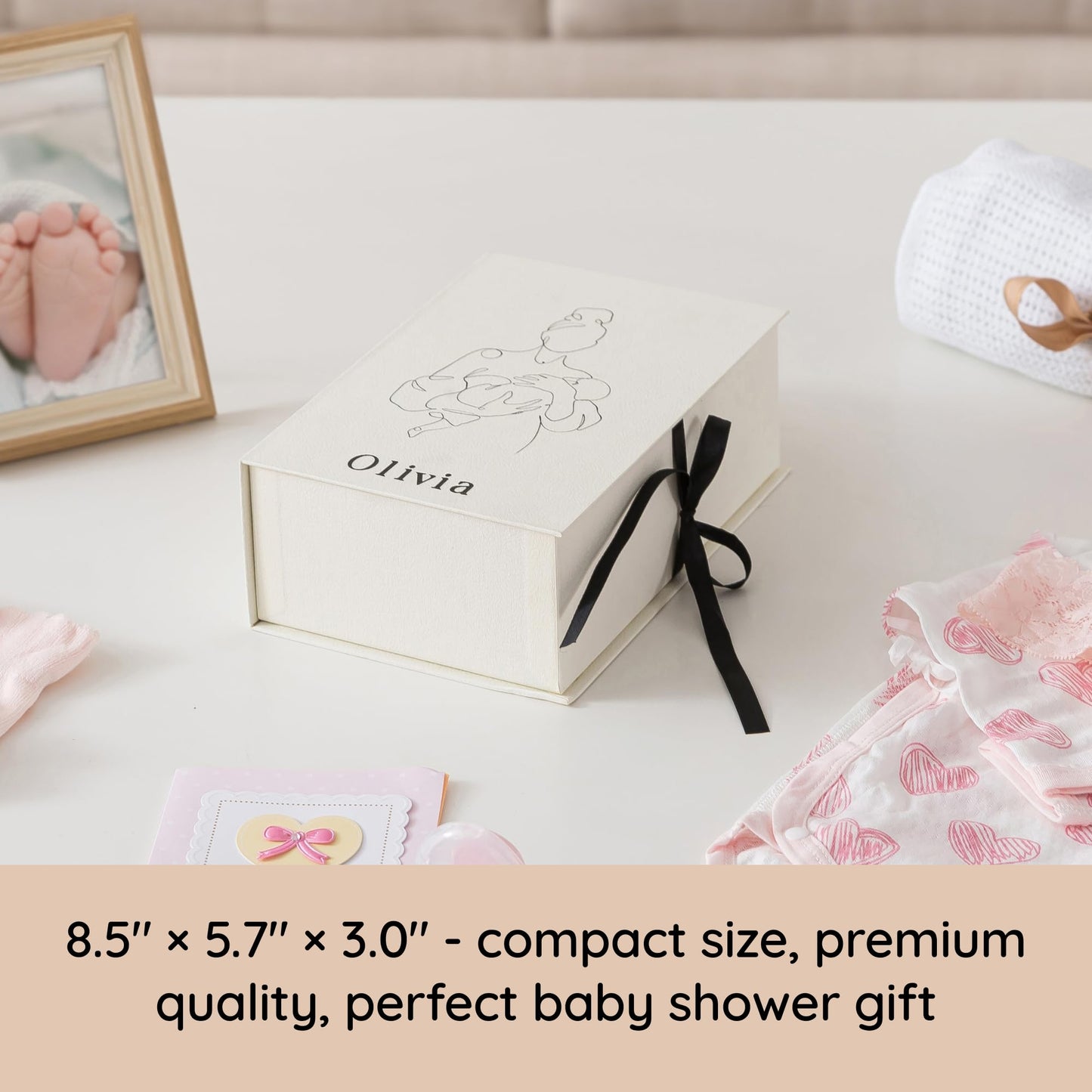 Soul & Lane Baby Keepsake Box with 5 Compartments, Baby Memory Box with Photo Frame, Newborn Storage Organizer for Girl and Boy, Memory Keeper for New Parents