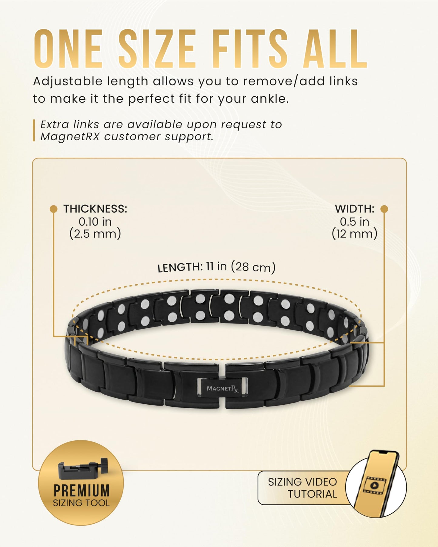 MagnetRX Ultra Strength Magnetic Anklet – Effective Magnetic Ankle Bracelets for Men – Titanium Mens Ankle Bracelet with 48 Magnets (Black)