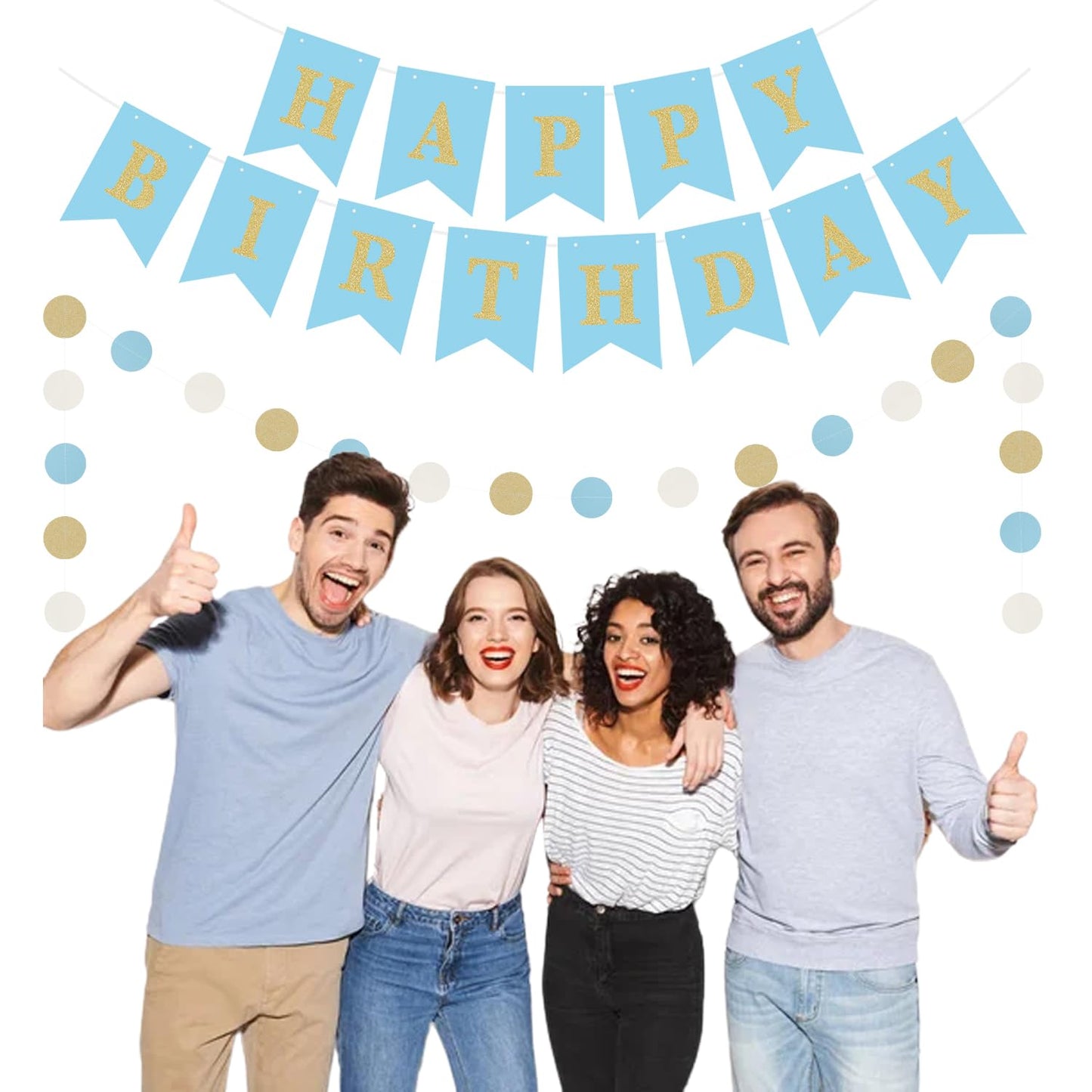 Light-Dusty Blue Beige-Champagne Birthday Party-Decorations - 19pcs Boho Neutral Streamers Banner,Paper Star Garland Lanterns Honeycomb Fan,Tissue Pom Poms,Wall Ceiling Backdrop Supplies Ouruola