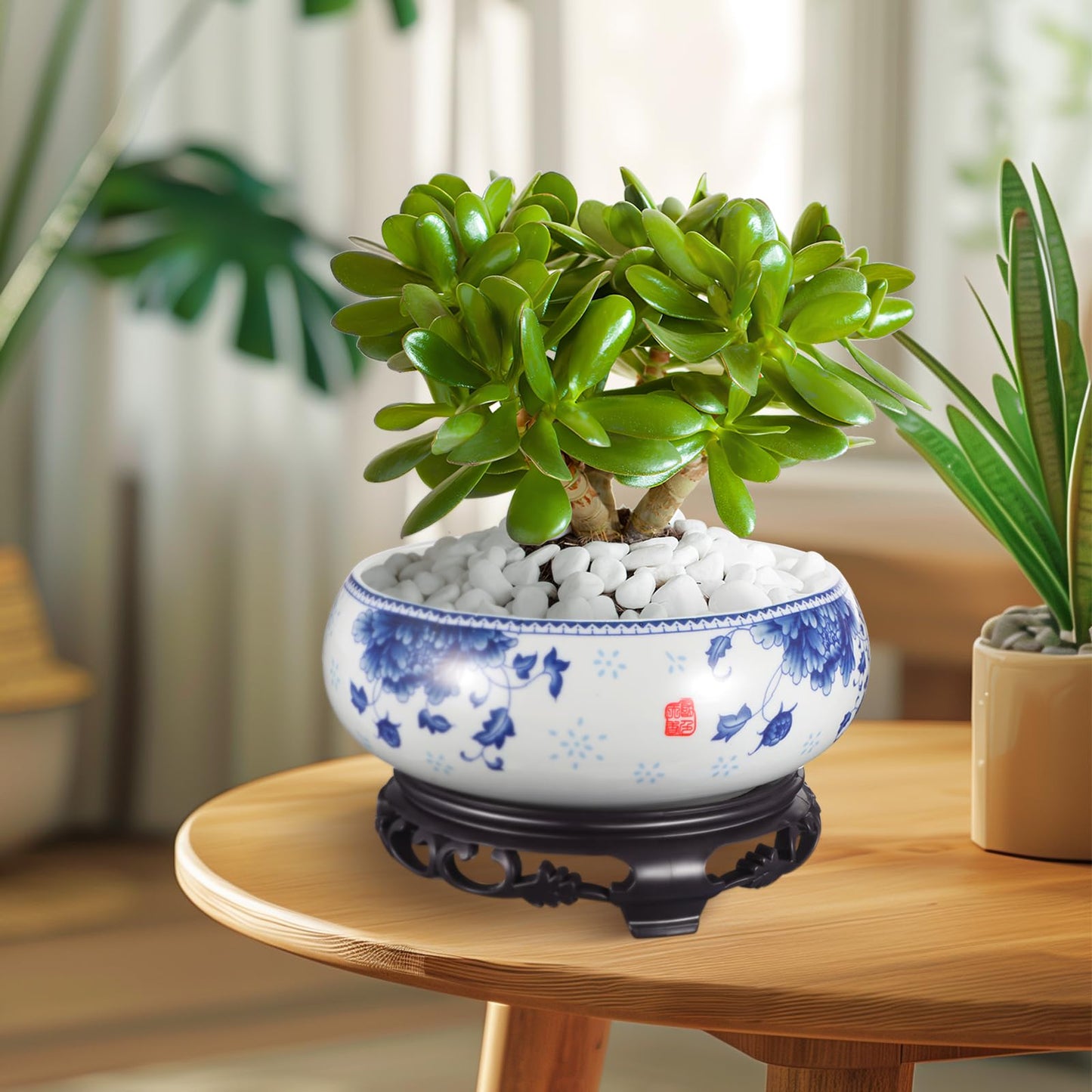 Yardwe Ceramic Flower Pot with Base - Non-Hole Hydroponic Planter for Home Decor Ideal for Succulent and Water Lily Plants, 7.1X6.3 Inch