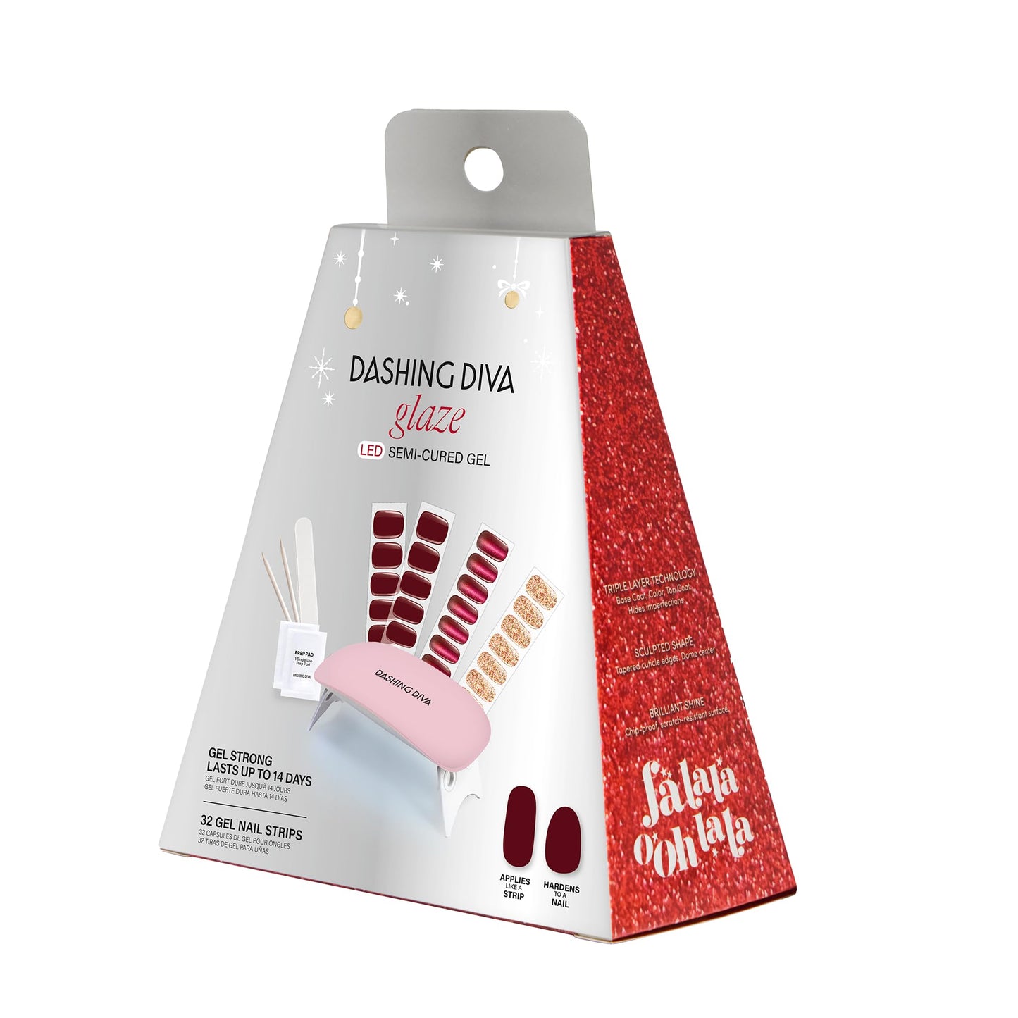 Dashing Diva Glaze Kit - By The Fire Place - Long Lasting, Chip Resistant, Semi-Cured Gel Nail Strips - 5-Piece Manicure Set with 32 Strips and Mini LED Lamp