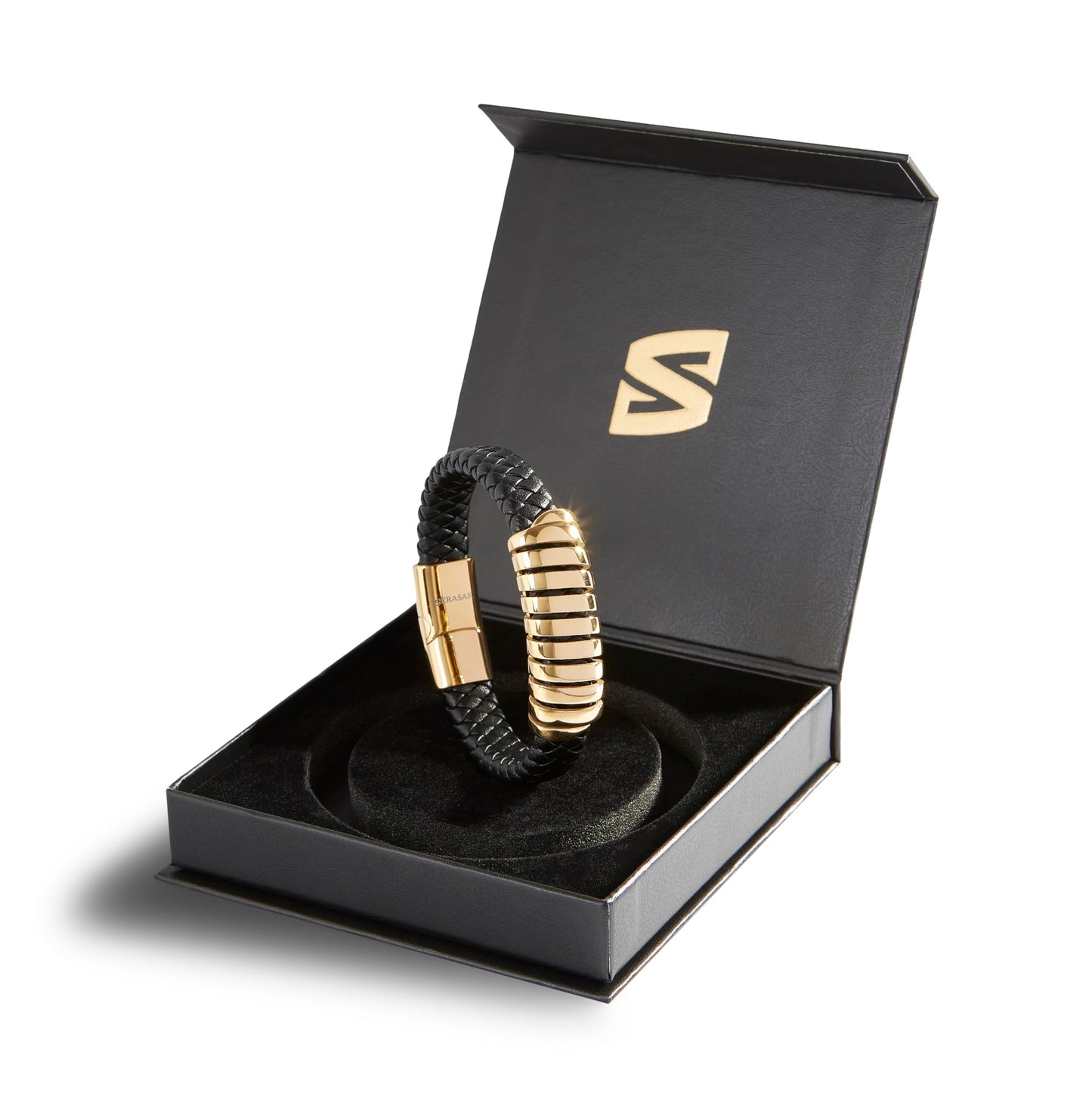 SERASAR Mens Bracelets 20cm Gold Gift Box Genuine Leather Cowhide Braided Adjust Able Magnetic Clasp Multi Layer Wrap Jewellery Rope Man Mans Male Band Jewelry Accessories