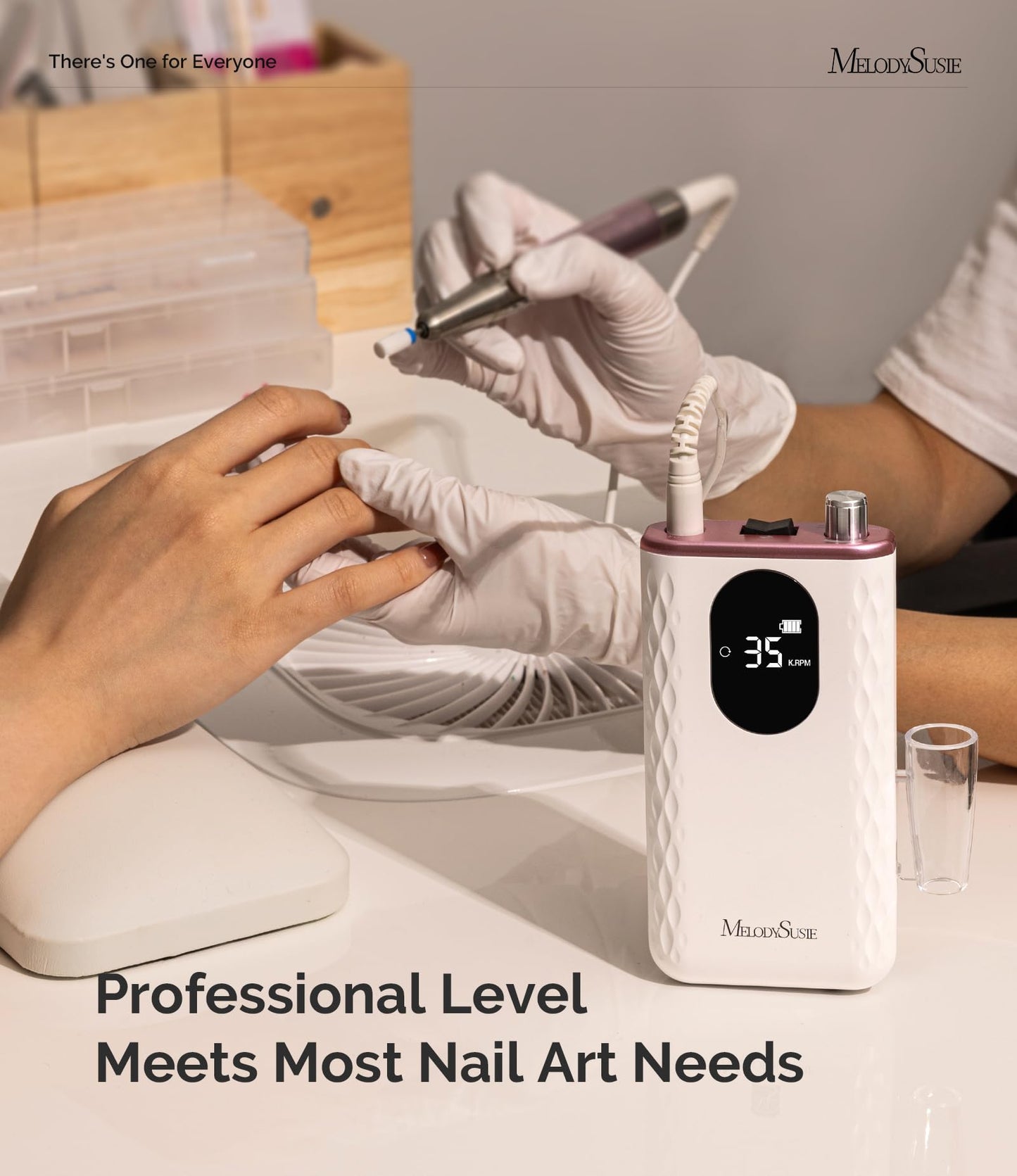 MelodySusie Professional Clip-On High-Efficiency Nail Drill,MM400D 35000RPM Rechargeable E-File with Gem-Cut Design and Lightweight Handpiece for All Manicure Shaping, Gel Removal & Salon Use
