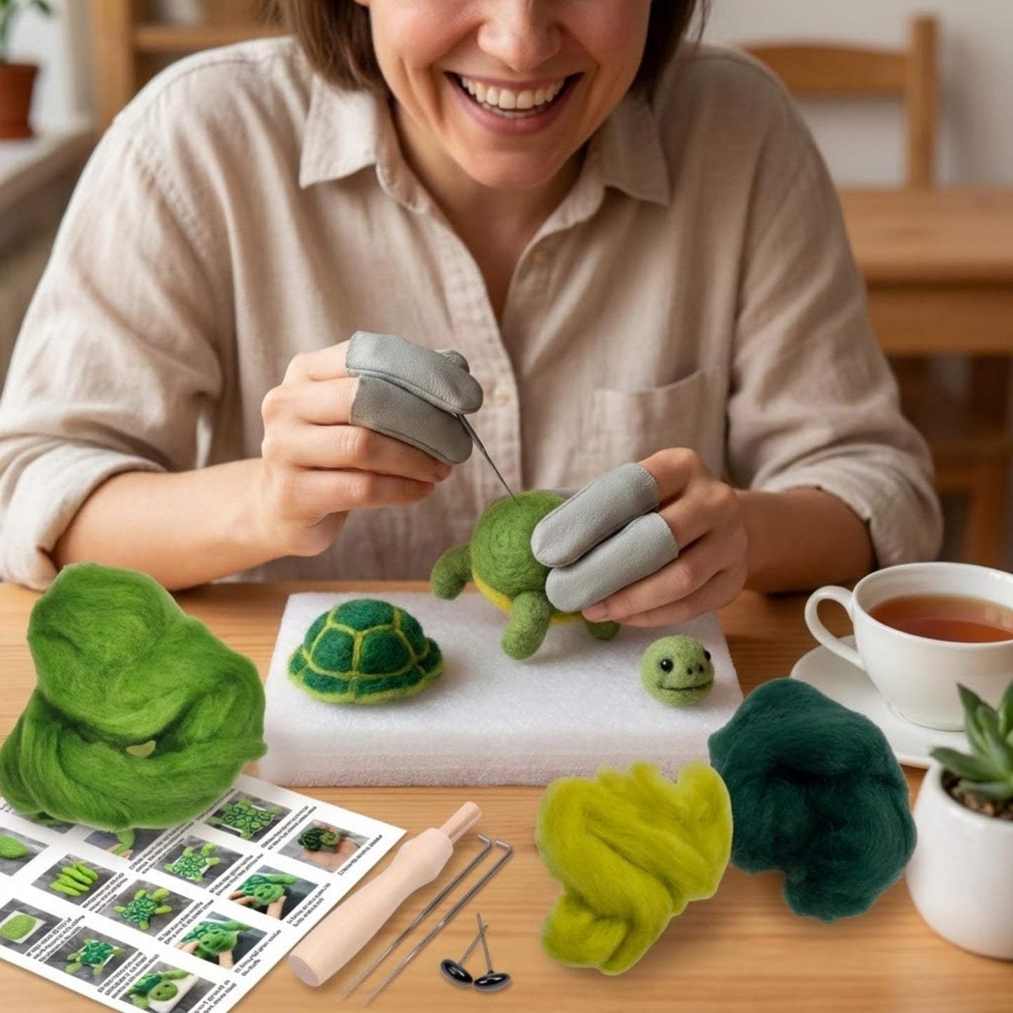 VEHICAR Tortoise Needle Felting Wool Kit, Starter Set to Make, DIY Needlework Craft Supplies for Beginners, Unfinished Wool Felt Craft Kit, Creative Crafting Turtle Doll