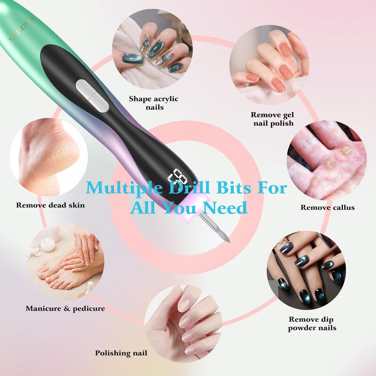 Cordless Nail Drill,Professional for Acrylic Gel Dip Powder Nails,2-in-1 Nail Drill Machine Suitable for Professional and Home Nail Salons