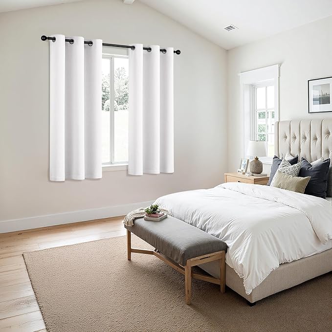 MIULEE Pure White Room Darkening Curtains - Grommet Top Bedroom Window Treatment Curtains Thermal Insulated Drapes for Living Room Kitchen Light Blocking Drapery, 40 x 45 Inches Long, 2 Panels