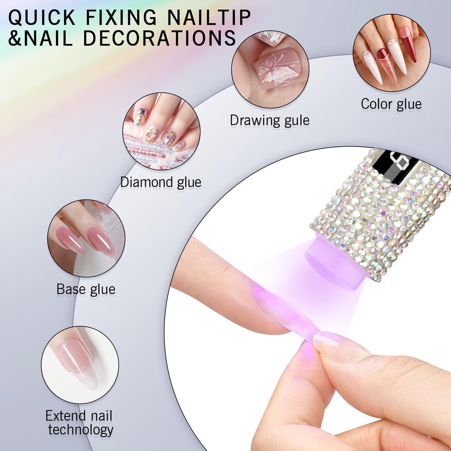 peccera Handheld UV Light for Gel Nails, Glitter Mini UV Light, Cordless Portable Nail Lamp for Fast Curing, Rechargeable LED Lamp for Rhinestone Glue Nail DIY Decoration - AB Diamond